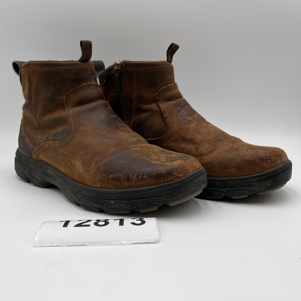 Skechers Resment-Korver Ankle High Chukka Boots Mens 10 Brown Leather Side Zip